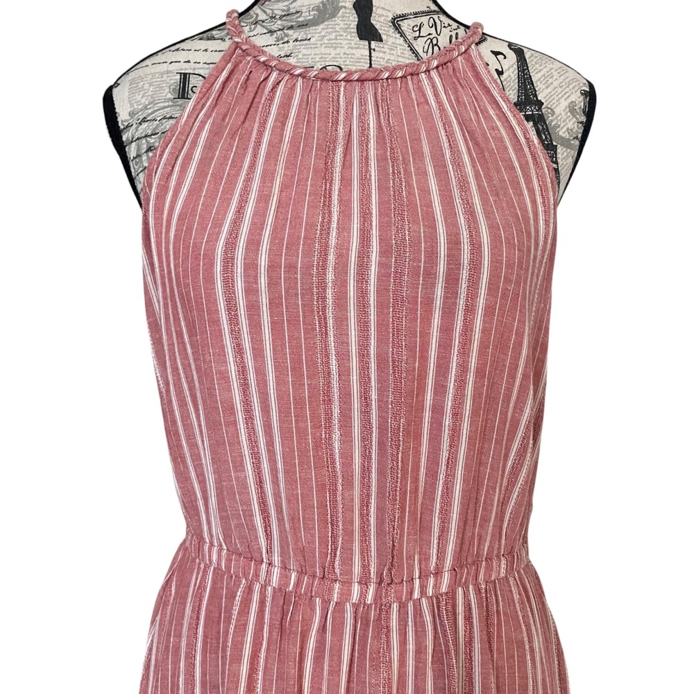 Old Navy Midi Dress Womens Medium Red Stripe Linen Blend Braided Halter Boho - Picture 2 of 12